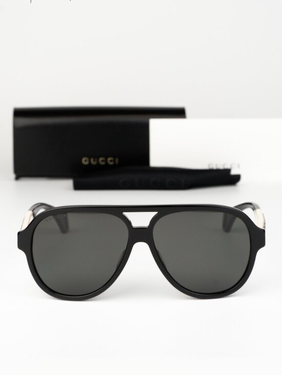 Gucci Women Sunglasses Black White Grey Pilot GG0463S 002 NEW AUTHENTIC main image 8